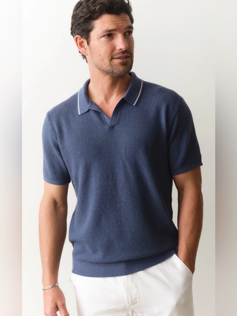 Marine Layer Greyson Sweater Polo Shirt Men’s Medium Vintage Indigo Brand New